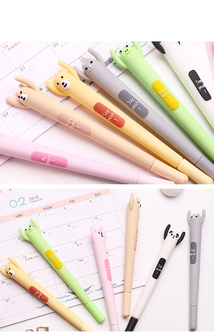 6 шт Be happy мультфильм гелевая ручка Kawaii лягушка медведь кошка кролик 0,5 мм шариковая черная ручка мультфильм подарок, школьные принадлежности FB529