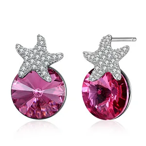 As picture 4 Прекрасные звезды круглый кристалл от Swarovski милые серьги для Для женщин 925 пробы серебро себе прекрасное ювелирное дело вечерние подарок - Цвет камня: As picture 4