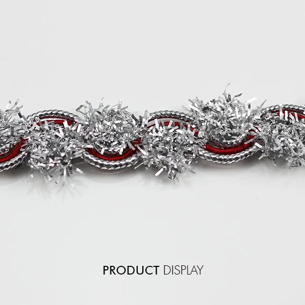 Плетеная серебристая красная кружевная лента витая отделка металлическая
