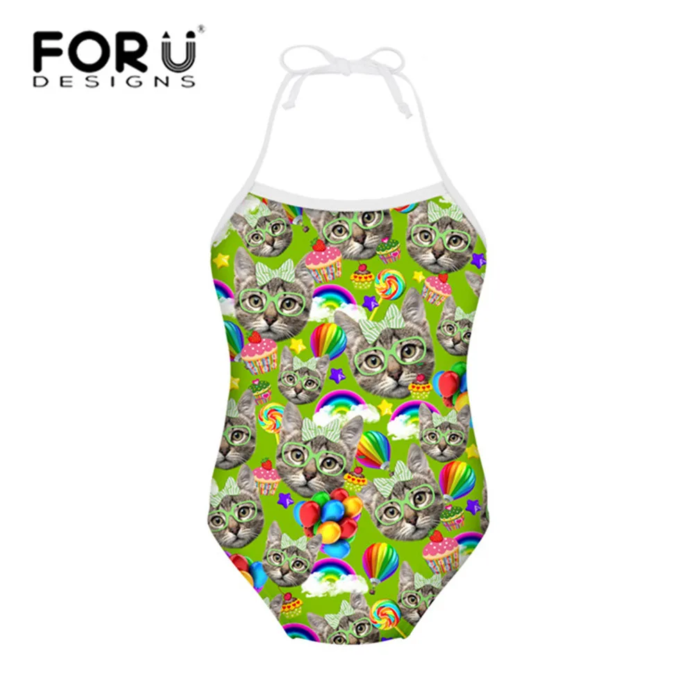 C0361BS FORUDESIGNS/Детские купальники, пляжная одежда Одна деталь симпатичная детская одежда с изображением котенка, купальный костюм для девочек, купальный костюм бикини для плавания, одежда для плавания - Цвет: C0361BS