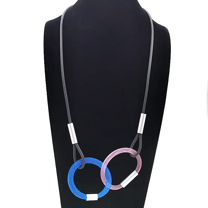 blue 1 light pink Новинка, многоцветные круглые подвески и ожерелья для женщин, цепочка для воротника, резиновые ювелирные изделия ручной работы, Длинные ожерелья, подарок для девушек, колье - Окраска металла: blue 1 light pink
