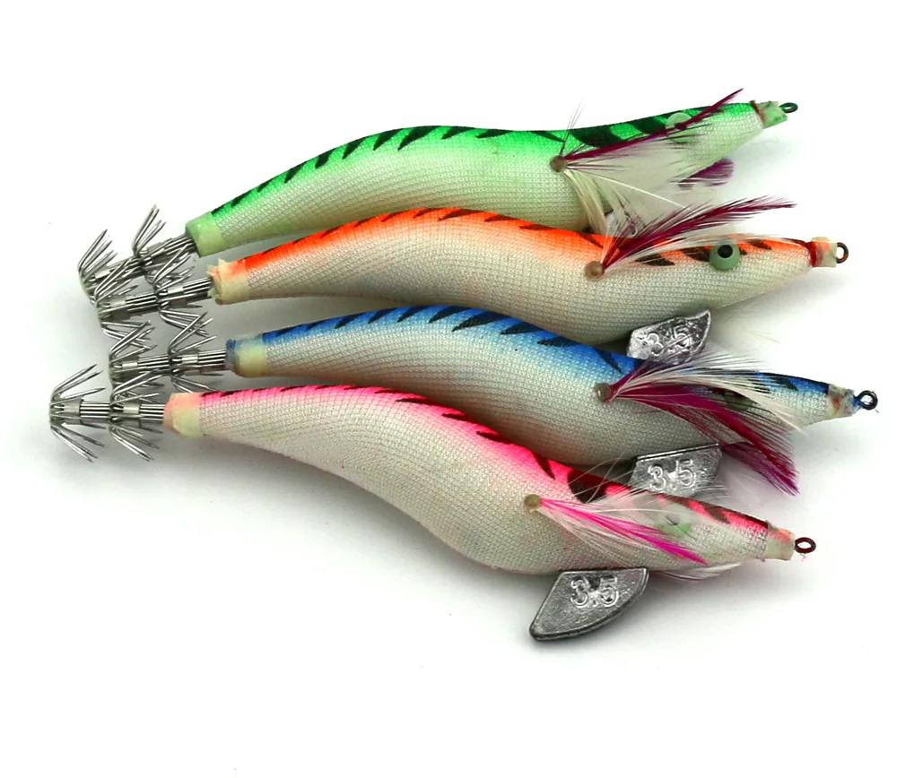 

40pcs squid jig fishing shrimp fishing lures 19.8g 13.5cm 3.5# wooden prawn fishing baits bass wobble fishing tackles