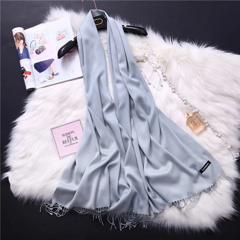 Lightgrey LaMaxPa Модный зимний теплый однотонный шарф для женщин/леди, утолщенные шерстяные пашмины шали, длинные кашемировые женские кашне, накидки - Цвет: Lightgrey