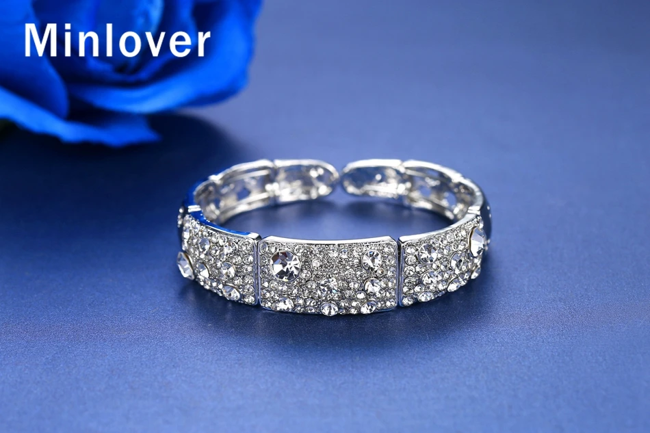Minlover серебряный цвет кристалл круглые манжеты свадебные браслеты для женщин хрустальные Браслеты Ювелирные аксессуары MSL361