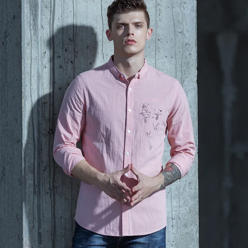 Leelion 2018 Осень 100% хлопковая рубашка Для мужчин с длинным рукавом Slim Fit Рубашки для