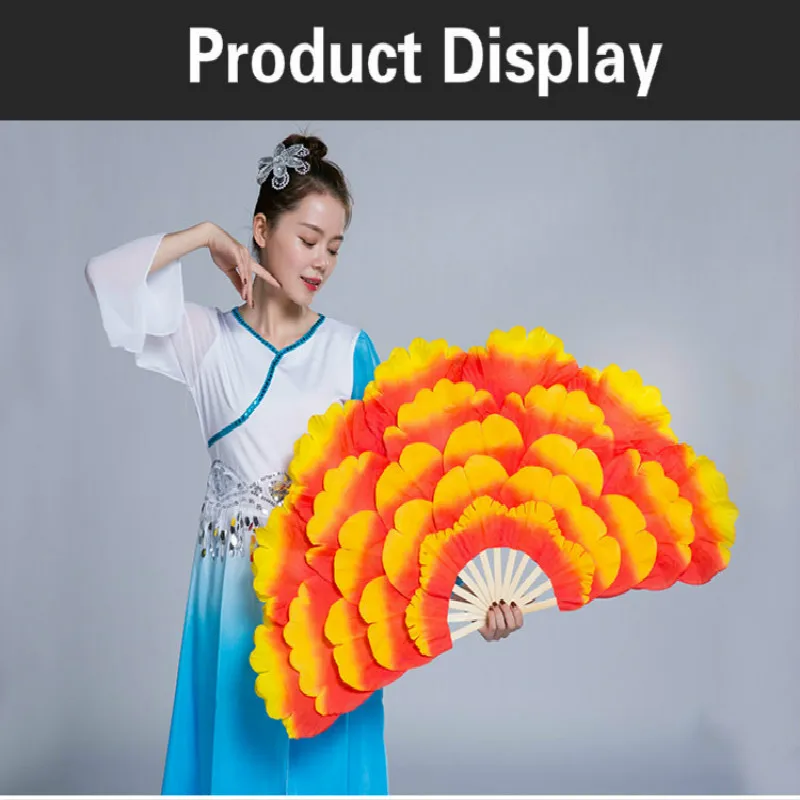 Двухсторонний веер для танцев с цветком пиона взрослых квадратный реквизит