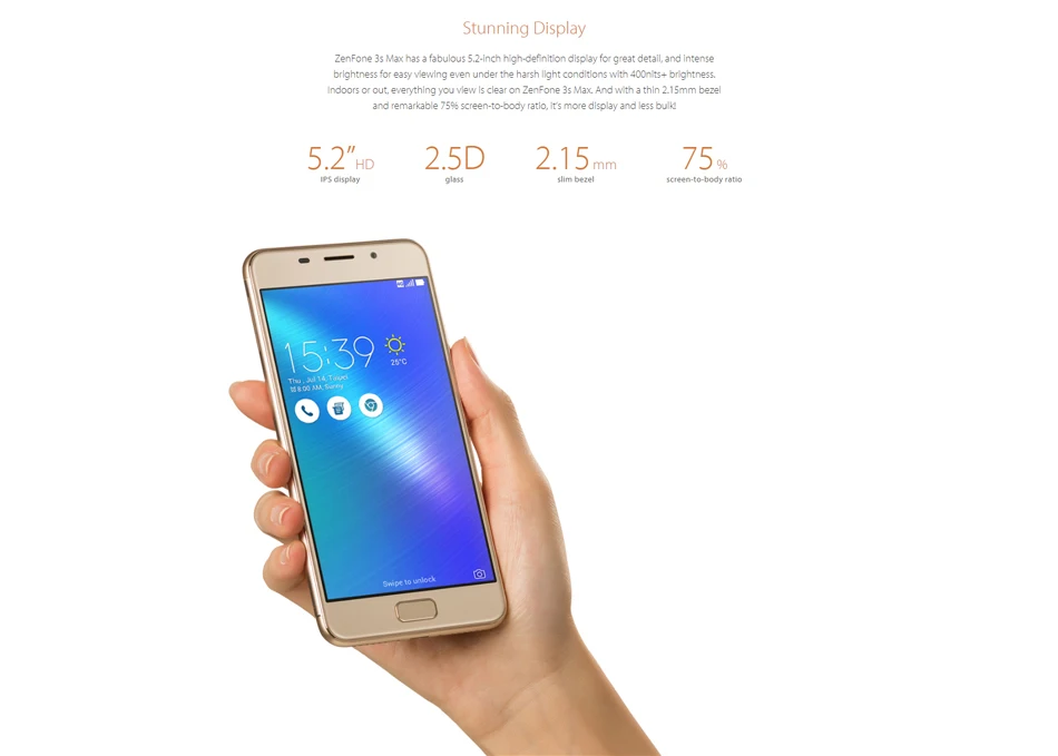 Смартфон ASUS Zenfone 3s max, 5,2 дюймов, 3G Ram, Восьмиядерный процессор MT6750, Android 7,0, фронтальный сенсорный ID, 5000 мАч, 4G LTE, мобильный телефон