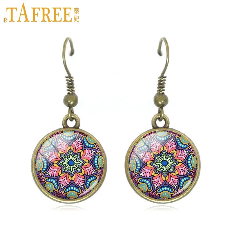 A456 TAFREE Хиппи Мандала серьги помпоном Bohemian Paisley медитации висячие серьги стекляный с картинкой художественное оформление круглый ювелирные изделия A448 - Окраска металла: A456
