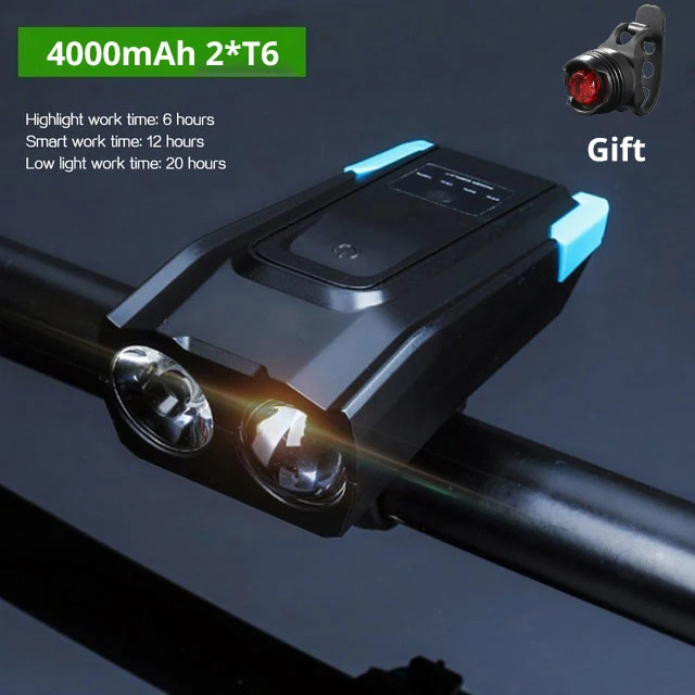 4000 with Taillight 4000 мАч умный индукционный велосипедный передний светильник USB Перезаряжаемый 2T6 светодиодный налобный светильник с рогом 800 люмен велосипедный фонарь велосипедный светильник - Цвет: 4000 with Taillight