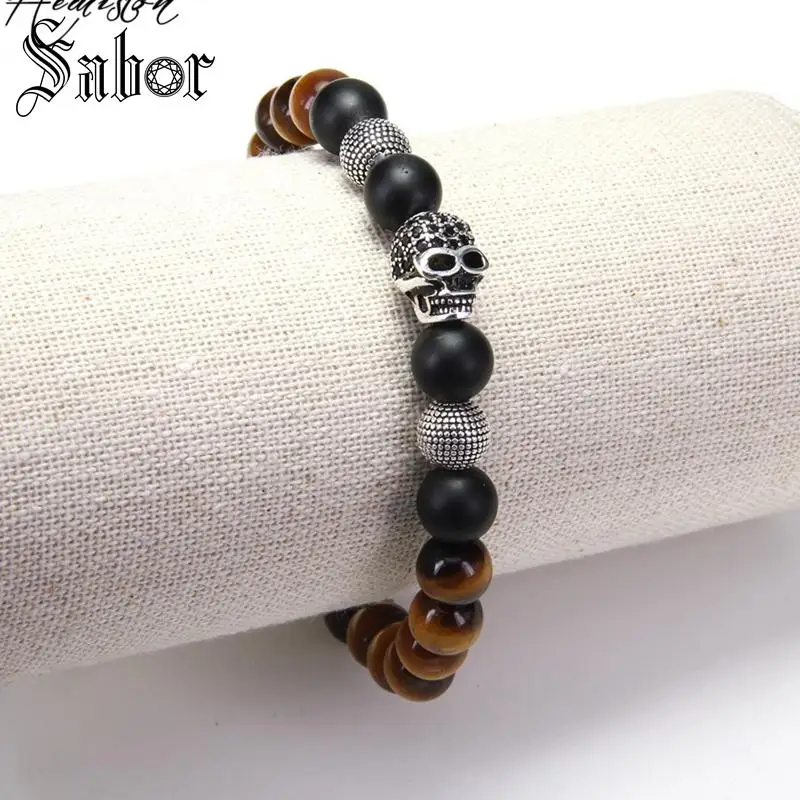 Тигровый глаз черный обсидиан крест браслет с черепом из бисера натуральный