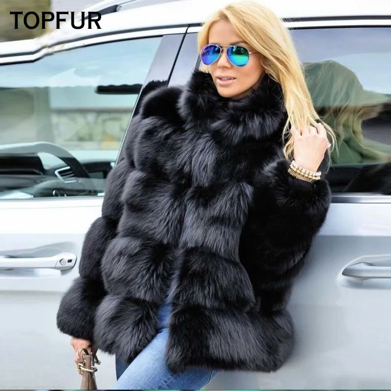 TOPFUR Новая мода натуральный Лисий мех пальто однотонное Женское зимнее лисий мех с меховым воротником натуральный мех пальто толстое теплое роскошное