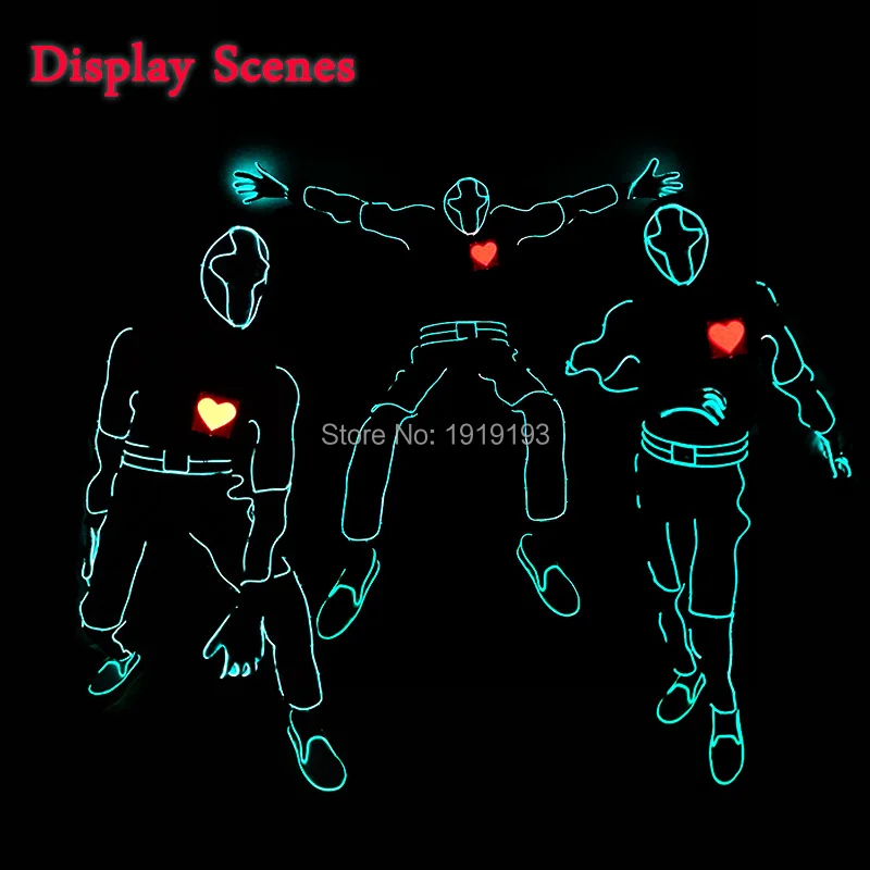 Новая мода Красный сердцебиение мужские светодиодные костюмы EL провода