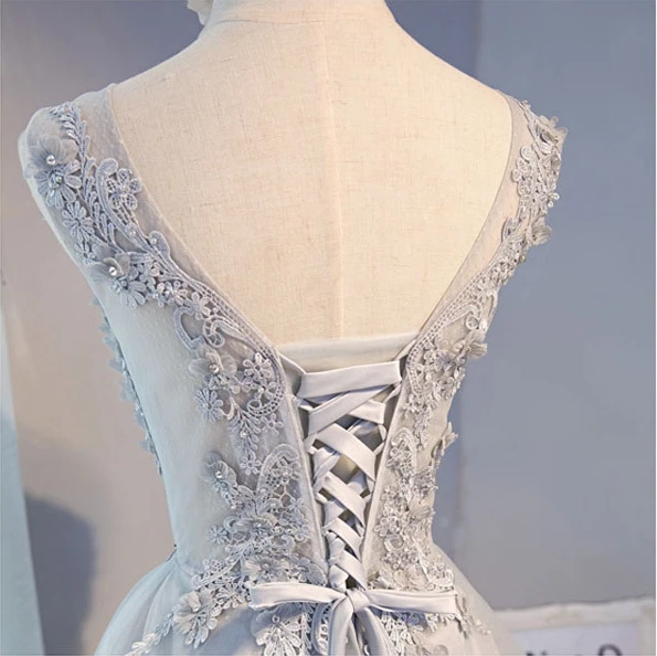 Серый v-образным вырезом Бисероплетение Кружева Vestidos De Festa цветы трапециевидной