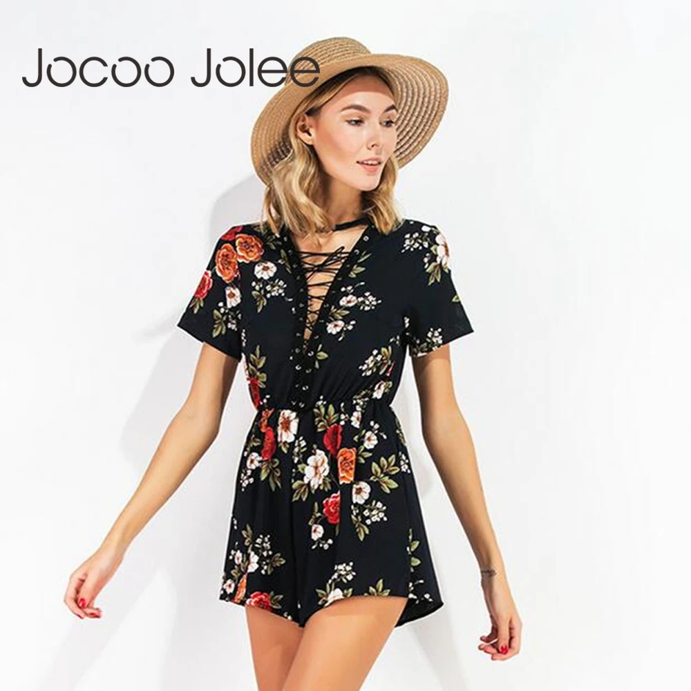 Jocoo Jolee пикантные Цветочные Комбинезоны На Шнуровке Для женщин в богемном стиле