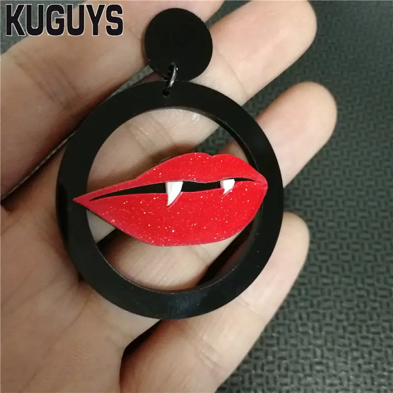 KUGUYS Fashion Jewelry Gothic Round Drop Earrings for Women Acrylic Red Lip Vampire Accessories | Украшения и аксессуары
