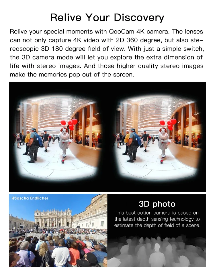 QooCam 4K 360 и 3D VR 180 камера-вращающийся 3 объектива, портретный режим, стабилизация видео, смарт-клип, 120 FPS замедленное движение, 3D фото