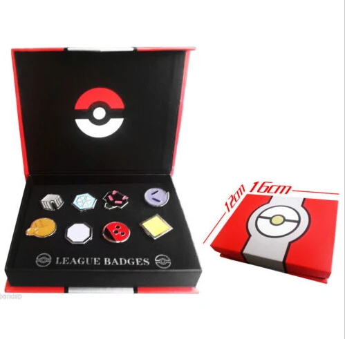 

Pokemen Johto 8 Metal League Badge Pin Pip Gen 2 Cosplay Prop Collection Set Box New Year Gift