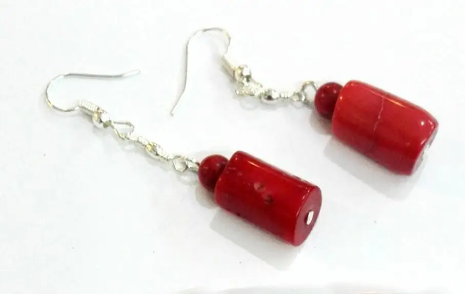 Модные ювелирные изделия серьги натуральный красный коралловый цилиндр