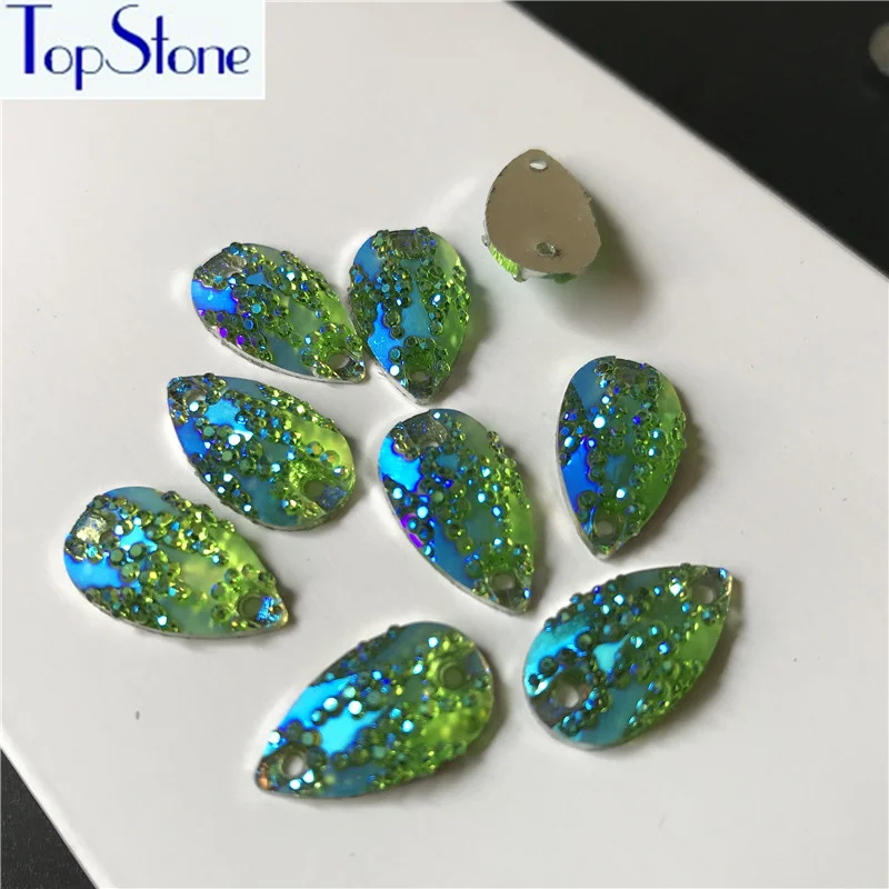 TopStone 100 шт. 11x18 мм каплеобразные пришивные стразы новые цвета AB каучук для