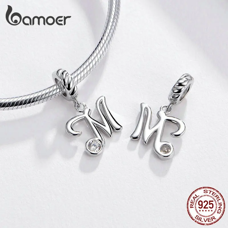 BAMOER 26 букв Алфавит кулон 925 пробы Серебряный рукописный язык подвески Шарм для браслетов и ожерелья SCC1183
