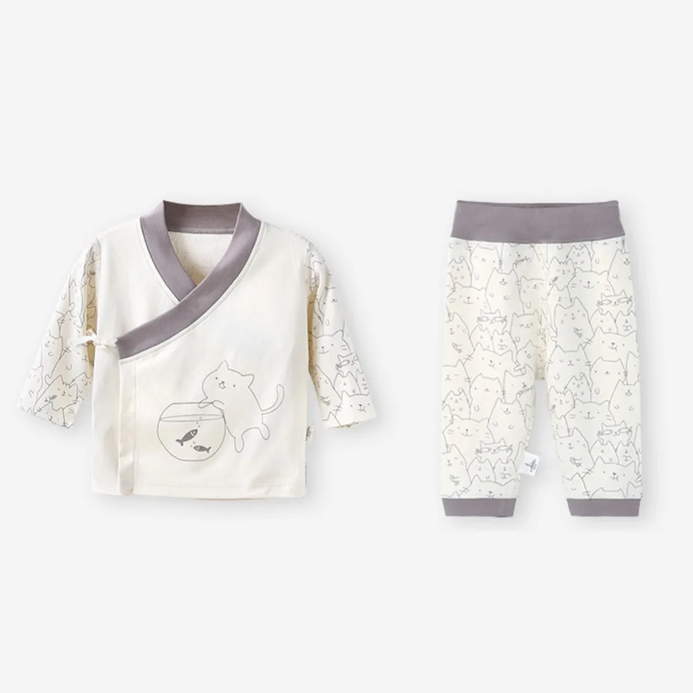 COBROO Newborn Baby Girl Clothes Set 0-6 Months Unisex Shirt Pants Cat Pattern Sleepwear NY540050 | Детская одежда и обувь