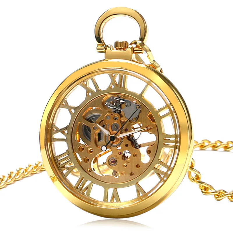 

Steampunk Transparent Windup Pocket Watch Copper Hand-winding Mechanical Hand Wind Pocket Watch Men Unisex Gifts Colar Masculino