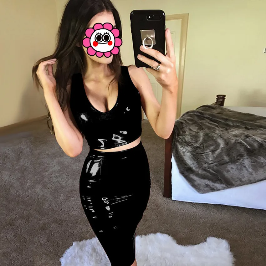 Abbille пикантные Для женщин черный Красный Bodycon Кожаные модельные туфли на латекс