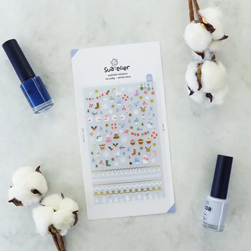 suatelier winter love clear PET cute adhesive stickers scrapbooking nail phone planner decoration snowflake flag design