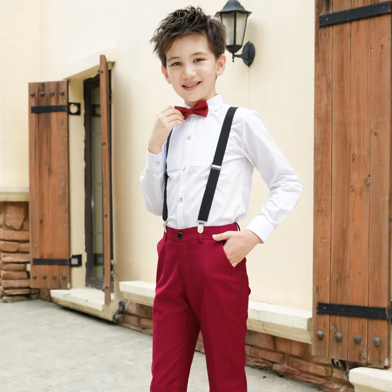 Brand Flower Boys Gentleman Wedding Overall Suits with Bowtie Formal School Performance Suit Dress Bib Pants Shirt Clothes F096 | Детская
