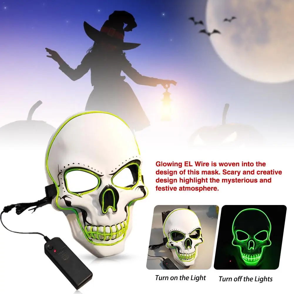 white ghost head glowing mask Horror Ghost Head Luminous Fluorescent Mask for Costume Party Cosplay Halloween Parties#4O