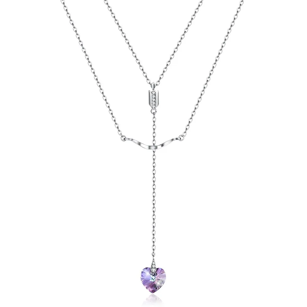 Crystal Heart pendant Long Necklace Sliver Plated women Jewelry Christmas Gift 45mm chain Wedding Birthday Party Gifts Female | Украшения и
