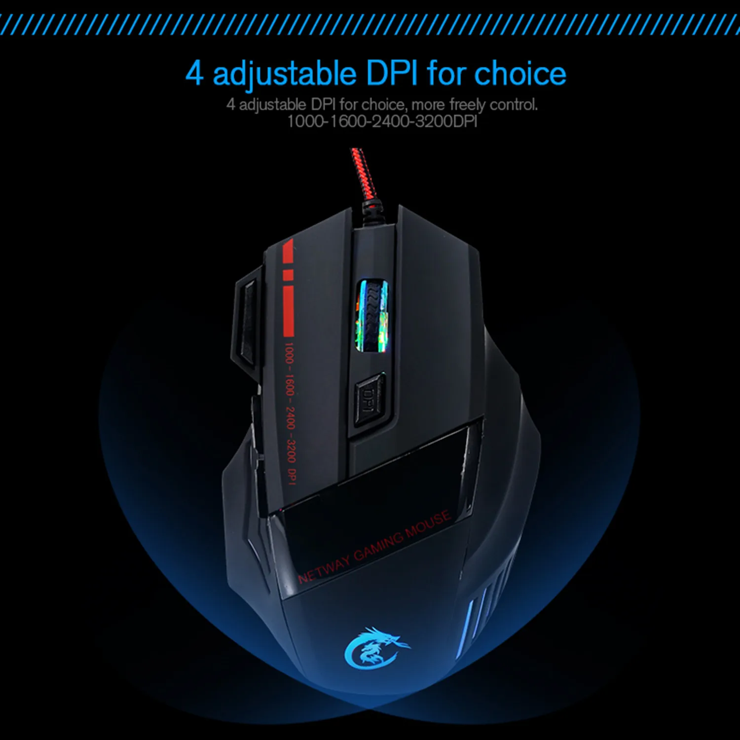 Rocketek 5500DPI Adjustable USB wired Ergonomic Mouse profession Gaming 7-color backlight for Desktop/Laptop/Home/office |