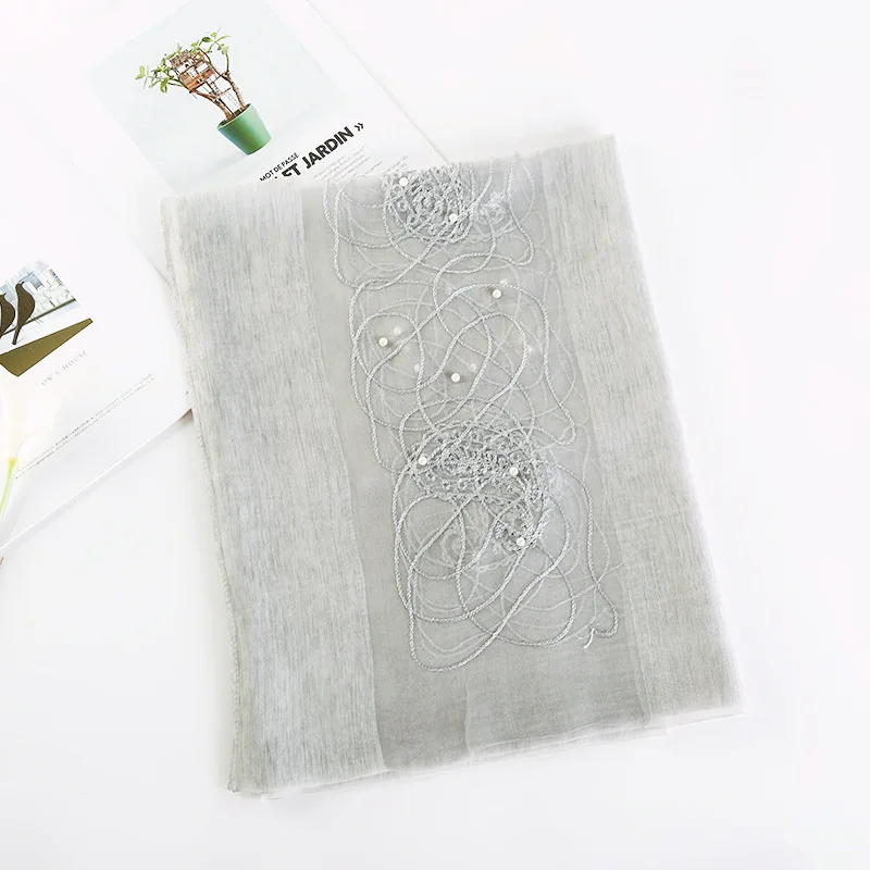 Luxury Brand Women Scarf High Quality Silk Scarves Shawl Lady Soft Wool Pashmina Elegant Embroidery Pearl Scarf Wrap Winter - Цвет: 6