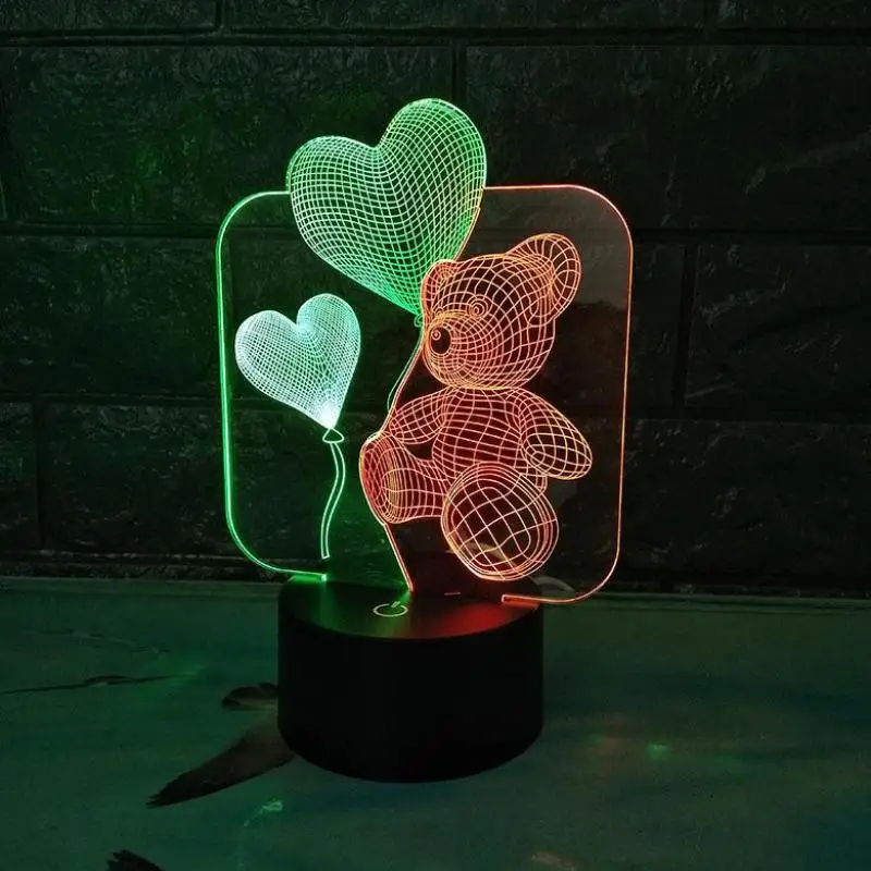Новый Любовь Медведь 3d Визуальный ночник Креативный новый двойной