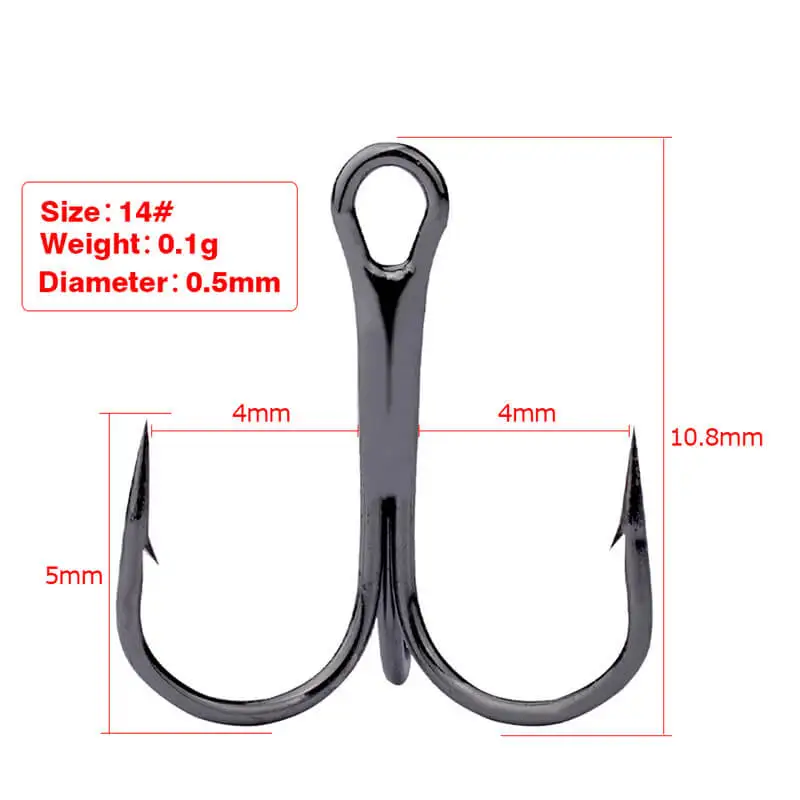 100 шт черный Зазубренный крючок для рыбы из нержавеющей стали тройной рыболовный