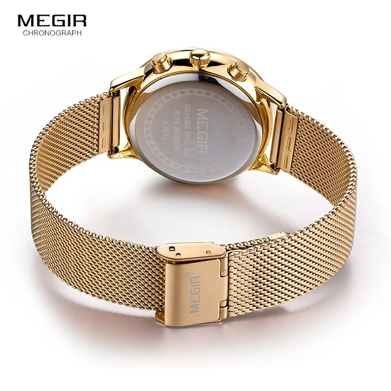 

Megir Women's Chronograph Luminous Hands Date Indicator Stainless Steel Mesh Strap Quartz Wrist Watches Lady Rose Gold MS2011