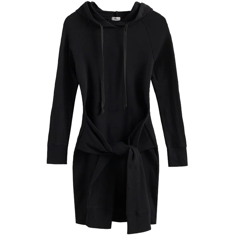 Women's Dresses Casual Hoodie Dress Fashion Spring Sashes Straight With Hood Women Clothing 2019 Ladies | Женская одежда