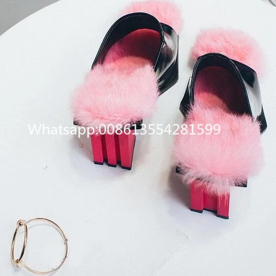 2017 Сексуальная Мех Кожа Розовый Черный Смешанный Цвет Мода Гладиатор Сандалии