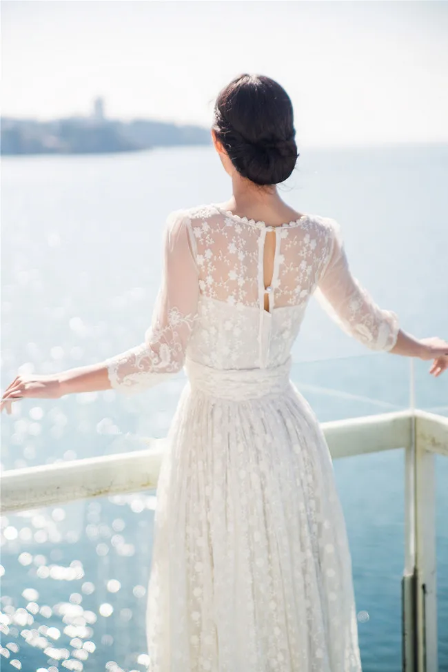 

Women Whrite wedding party long bohemian dress vacation travel summer lace hollow out vestidos de fiesta chiffon casual dress