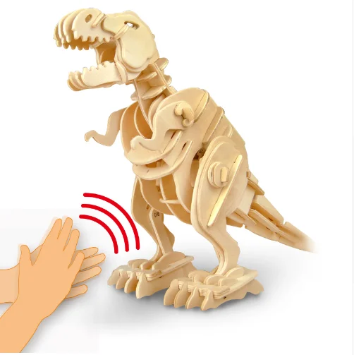 DIY 3D деревянные головоломки Электронные игрушки ходьба T-Rex дети Рождественские