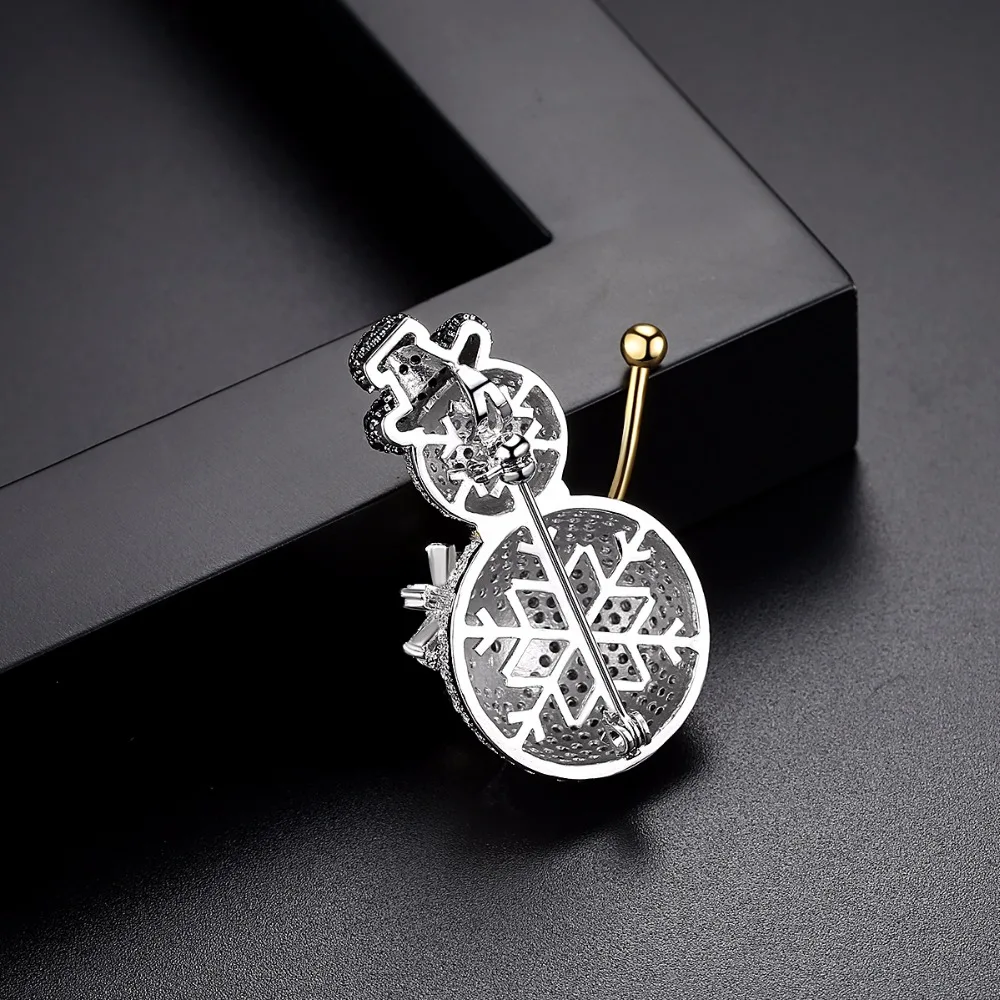 LUOTEEMI Silver tone New Fashion Gorgeous Tiny CZ Crystal Paved Cute Snowman Brooch Pin For Women Kids Christmas Gift Broche|pins for women|brooch
