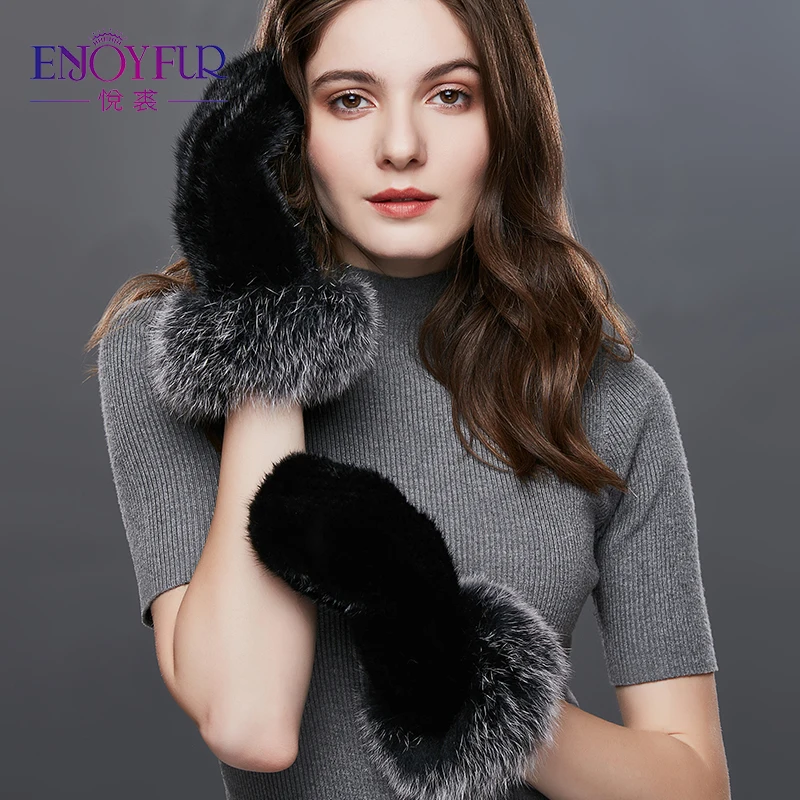 Enjoyfur реального норки Мех Зимние перчатки Женская мода Silver Fox Мех лоскутное Прихватки для мангала Для женщин Красочные теплый толстый Женские варежки
