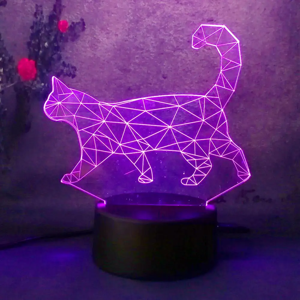 3D Ленивый Кот ходьба кошка 7 видов цветов меняемый светодиодный ночник лампа