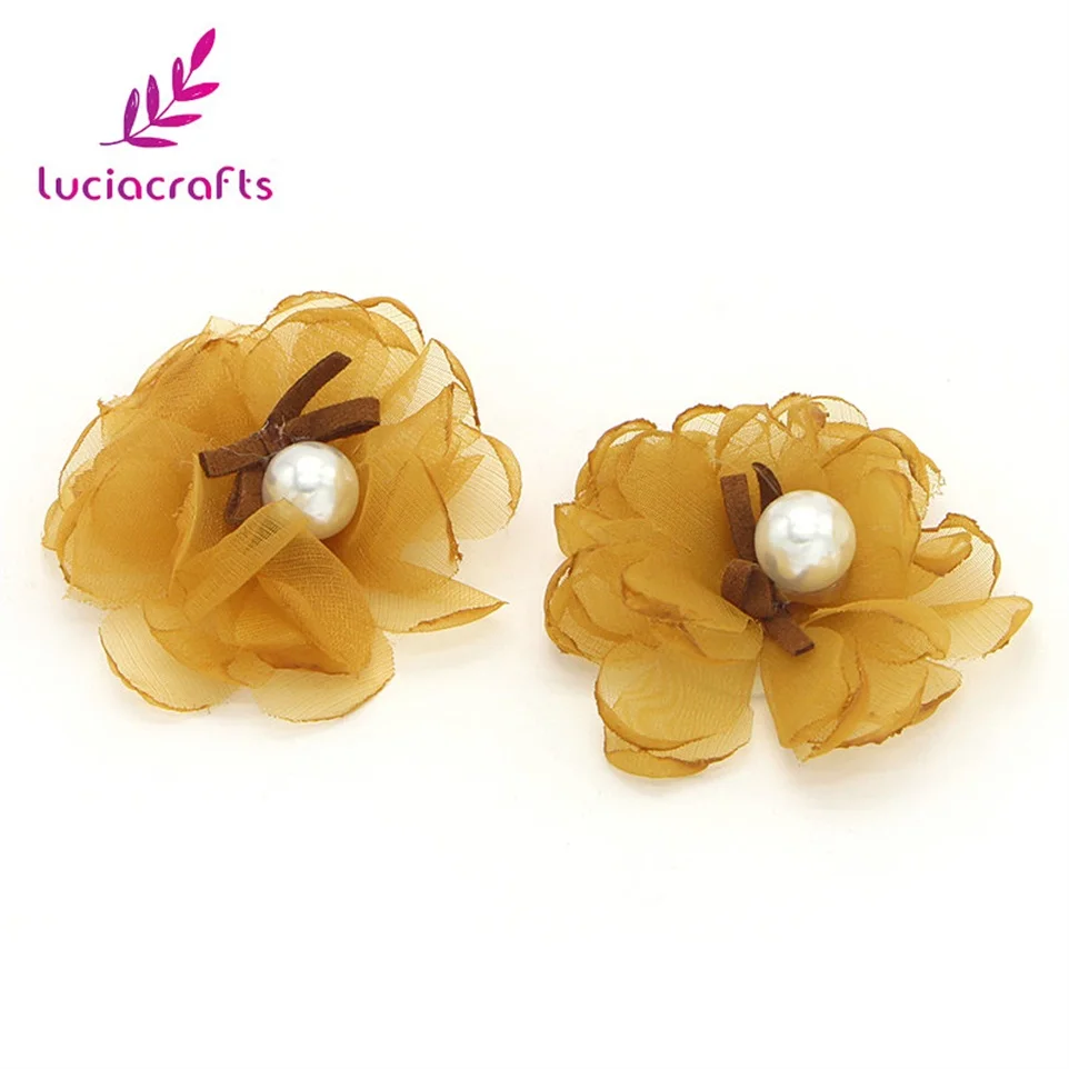 Lucia crafts, 5 шт./6 шт., 55 мм, шифон, цветы, головной убор, Детская повязка на голову, цветок, бант для волос, сделай сам, Аппликации, материалы для рукоделия, B0912