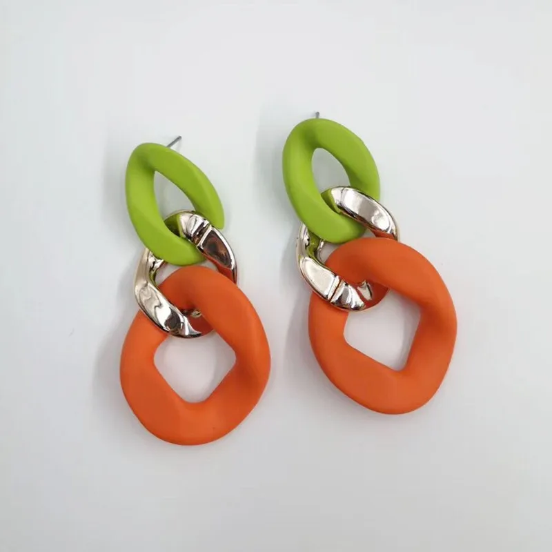 Orange link FishSheep, новинка, Акриловые Матовые геометрические свисающие серьги для женщин, полимер, много цветов, большие прямоугольные овальные серьги-капли, ювелирные изделия - Окраска металла: Orange link