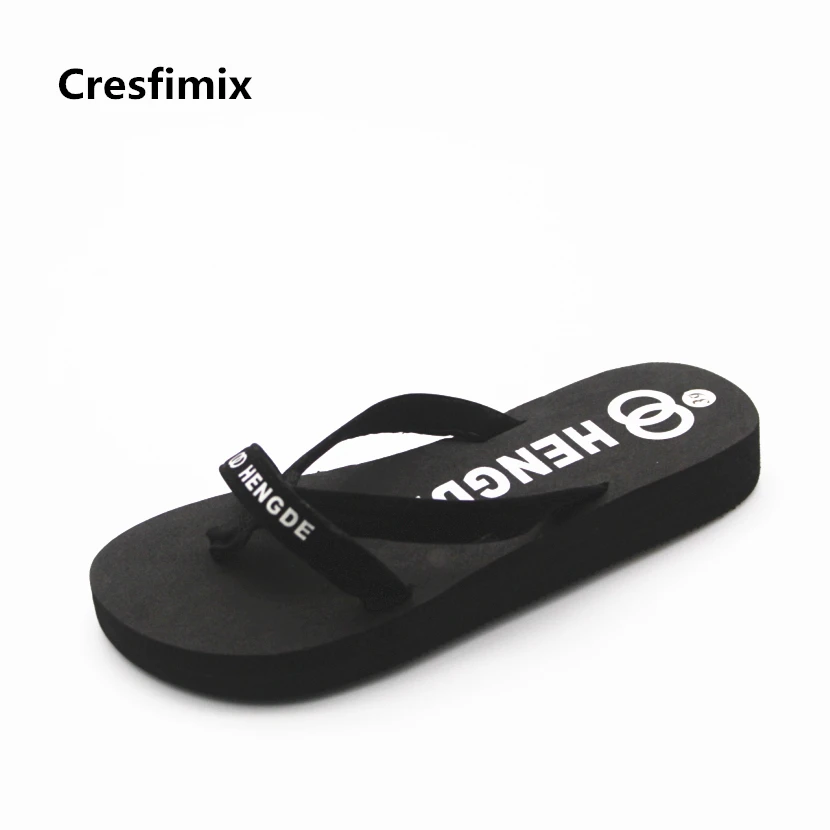 Cresfimix women fashion eva 3cm height flip flops lady casual soft and comfortable female cool black beach |