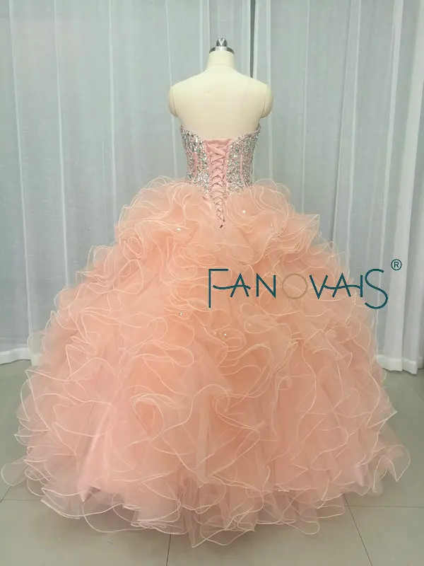 Оранжевый розовый бисер Quinceanera платья танцевальное платье vestidos de 15 anos топ оборки