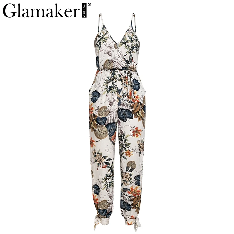 Женский комбинезон с цветочным принтом Glamaker длинный без рукавов треугольным