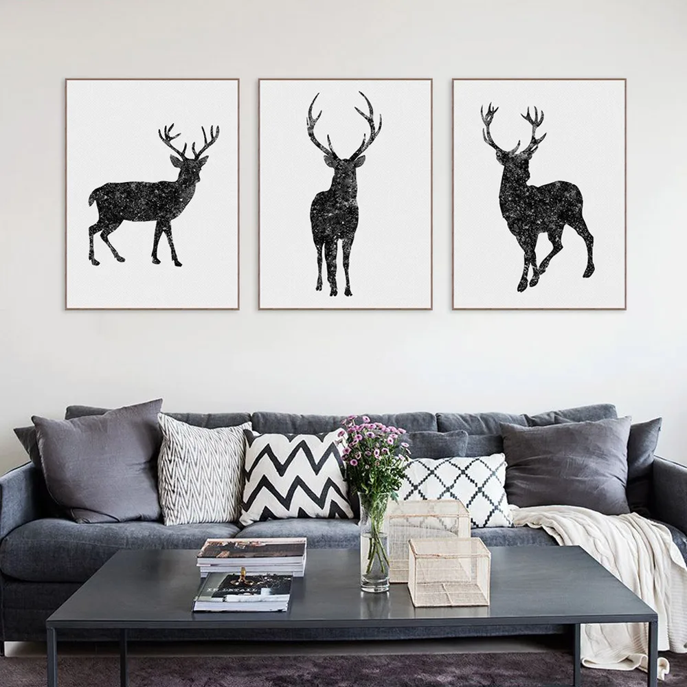 Nordic Modern Original Watercolor Black White Animals Deer Canvas Art Print Poster Wall Picture Home Decor Painting No Frame | Дом и сад