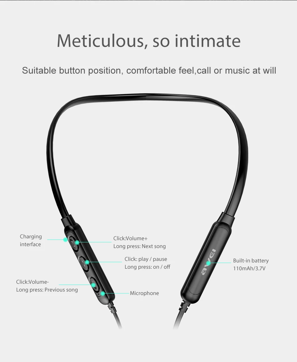 AWEI G20BL Bluetooth наушники беспроводные наушники бас двойной драйвер гарнитура с микрофоном шейным ободом Auriculares fone de ouvido